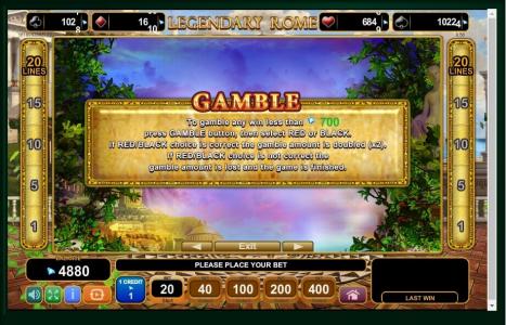Legendary Rome Slot Machine Gamble Feature Screen