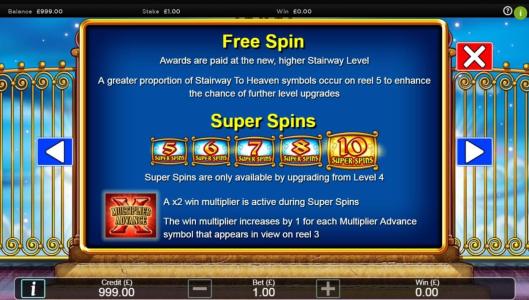 Stairway to Heaven Slot Machine Free Spins Bonus Screen