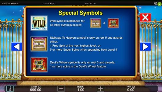 Stairway to Heaven Slot Machine Scatter Awards and Wild Symbol Screen