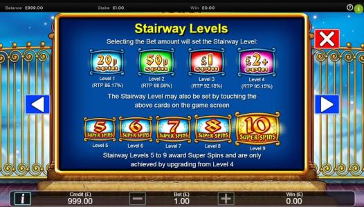 Stairway to Heaven Slot Machine Stairway Levels Screen