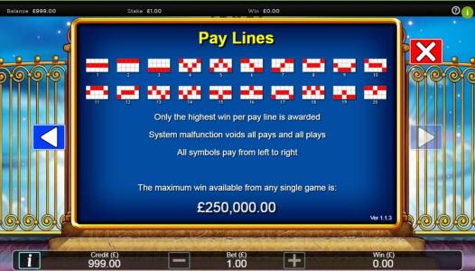 Stairway to Heaven Slot Machine Paylines Screen