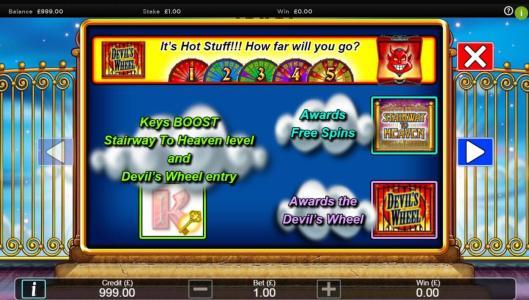 Stairway to Heaven Slot Machine Stairway to Heaven and Devil's Wheel Feature Screen