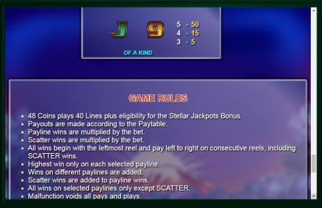 Stellar Jackpots with Serengeti Lions Slot Machine Game Rules Screen
