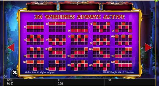 Romeo and Juliet Slot Machine Paylines Screen
