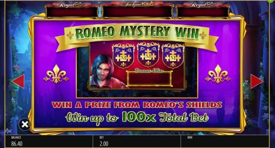 Romeo and Juliet Slot Machine Romeo Mystery Win Bonus Screen