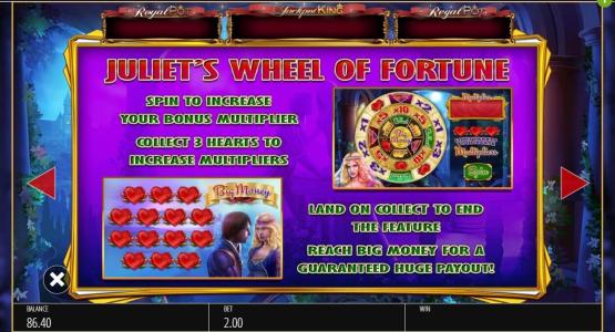 Romeo and Juliet Slot Machine Juliet’s Wheel of Fortune Bonus Screen