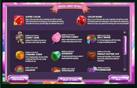 SugarPop 2: Double Dipped Slot Machine Special Candy Details Screen