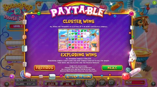 SugarPop 2: Double Dipped Slot Machine Paytable Screen