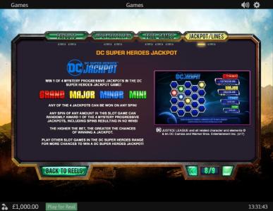 Justice League Slot Machine Jackpot Information Screen