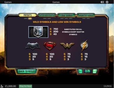 Justice League Slot Machine Paytable Screen