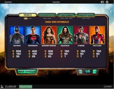 Justice League Slot Machine Paytable Screen