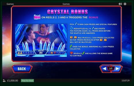 Superman The Movie Slot Machine Crystal Bonus Feature Screen