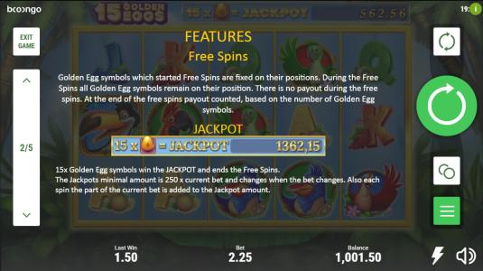 15 Golden Eggs Slot Machine Free Spins Bonus Screen