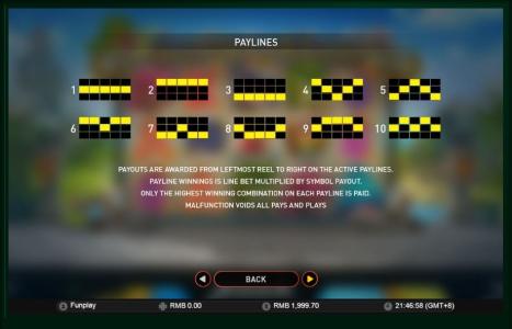 Monsters Cash Slot Machine Paylines Screen