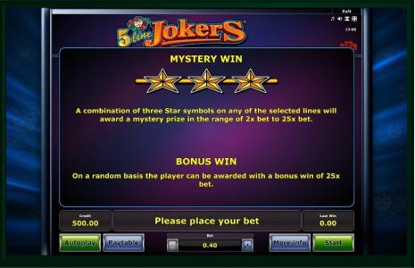 5 Line Jokers Slot Machine Mystery Win and Bonus Win Screen