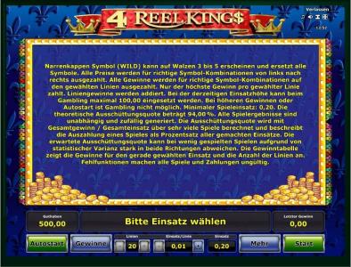 4 Reel King Slot Machine Wild Symbol Screen