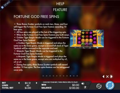 Tiger Temple Slot Machine Free Spins Bonus Screen
