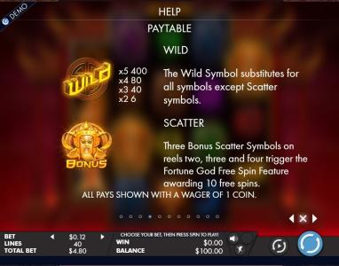 Tiger Temple Slot Machine Paytable Screen