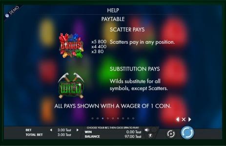 Riches in the rough Slot Machine Paytable Screen