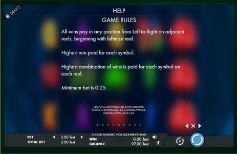 Riches in the rough Slot Machine Game Rules Screen