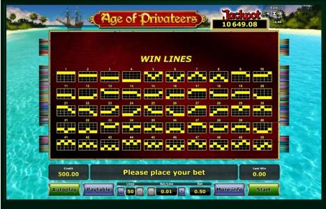 Age of Privateers Slot Machine Paylines Screen
