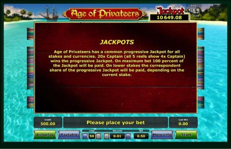 Age of Privateers Slot Machine Jackpot Screen