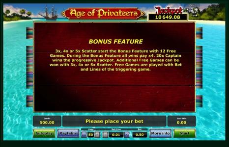 Age of Privateers Slot Machine Bonus Feature Screen