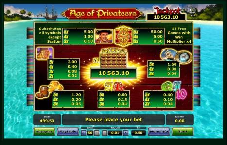 Age of Privateers Slot Machine Paytable Screen