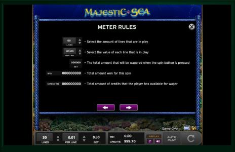 Majestic Sea Slot Machine Game Rules Screen