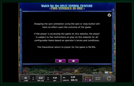 Majestic Sea Slot Machine Game Rules Screen
