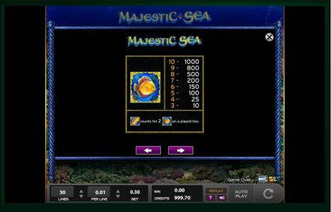 Majestic Sea Slot Machine Paytable Screen
