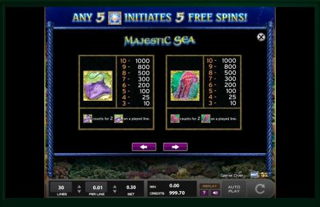 Majestic Sea Slot Machine Paytable Screen