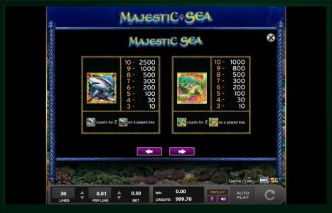 Majestic Sea Slot Machine Paytable Screen