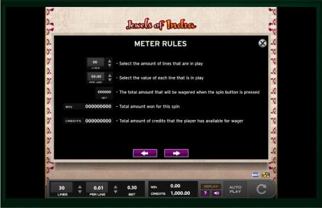 Jewels Of India Slot Machine Game Rules Screen