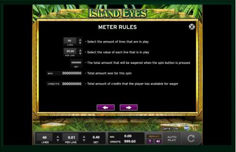 Island Eyes Slot Machine Game Rules Screen