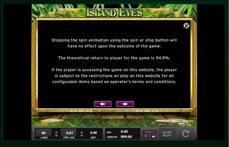 Island Eyes Slot Machine Game Rules Screen