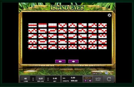 Island Eyes Slot Machine Paylines Screen