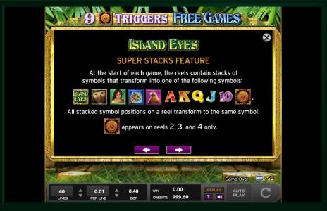 Island Eyes Slot Machine Paytable Screen