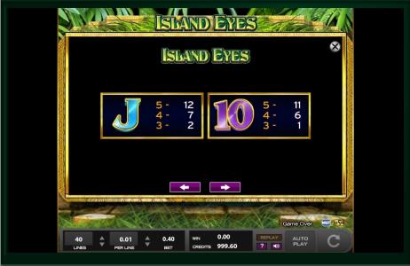 Island Eyes Slot Machine Paytable Screen