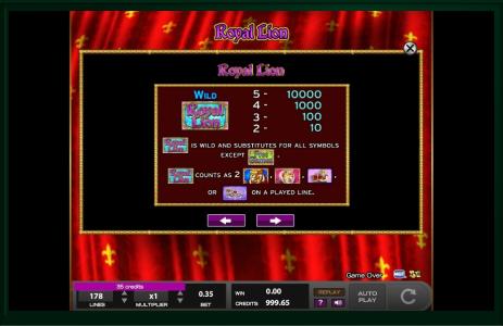 Royal Lion Slot Machine Wild Symbol Screen