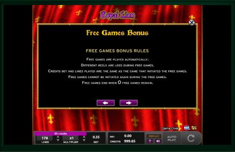 Royal Lion Slot Machine Free Spins Bonus Screen