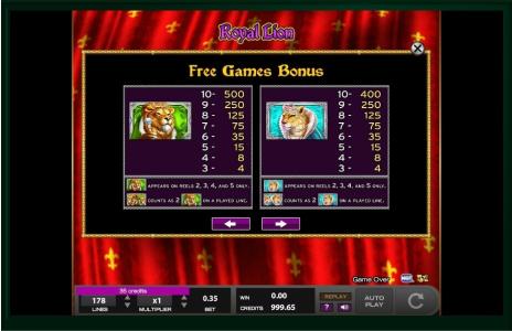 Royal Lion Slot Machine Free Spins Bonus Screen