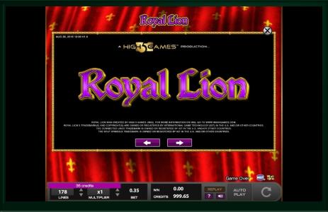 Slot Machine Royal Lion Screen
