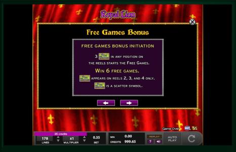 Royal Lion Slot Machine Free Spins Bonus Screen