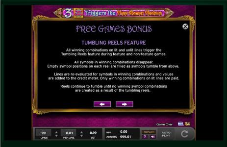 Renoir Riches Slot Machine Free Games Screen