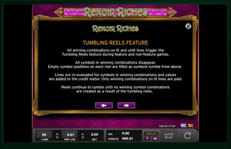 Renoir Riches Slot Machine Game Feature Screen