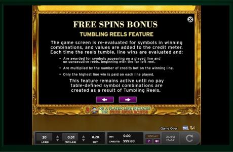 Rembrandt Riches Slot Machine Free Spins Bonus Screen
