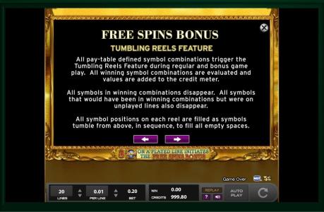 Rembrandt Riches Slot Machine Free Spins Bonus Screen