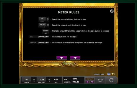 Rembrandt Riches Slot Machine Game Rules Screen