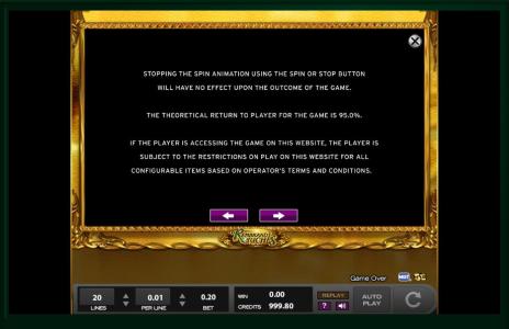 Rembrandt Riches Slot Machine Game Rules Screen